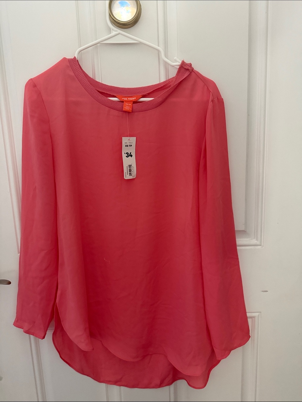 Joe Fresh Coral Pink Sheer Long-Sleeve Blouse